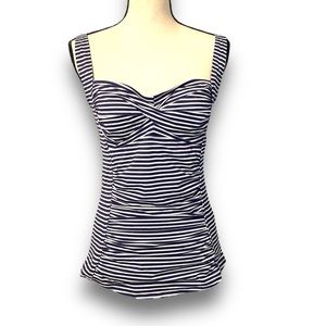 Coastal Blue navy & white tankini top